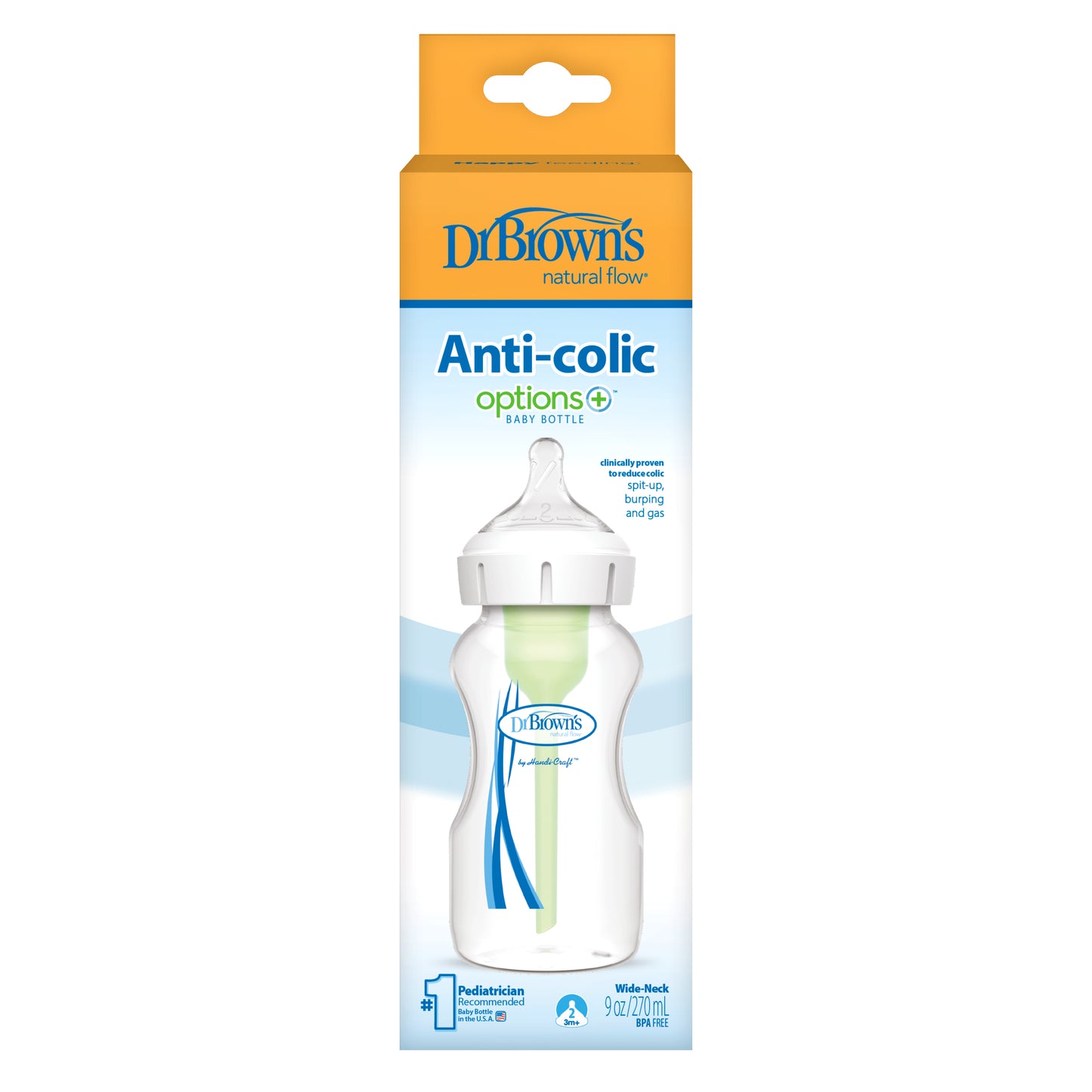 Wide neck 270 ml OP+ bottle with level 2 nipple