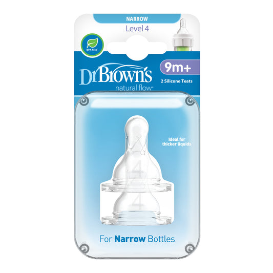 Level 4 9m+ Silicone Narrow Nipple, 2 Packs