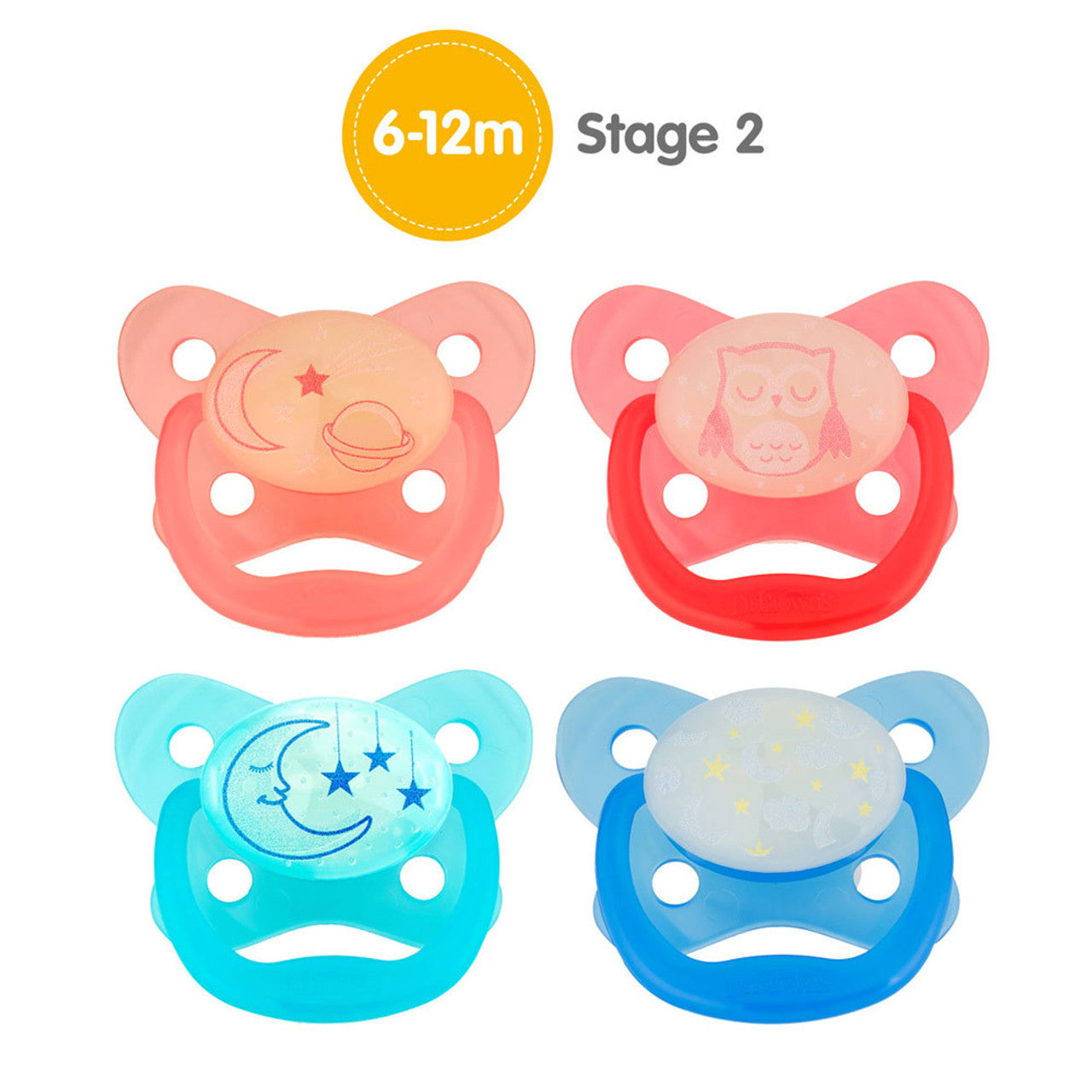 Glow-in-the-Dark Pacifiers Stage 2 Asst, 2 Packs (6-12m)