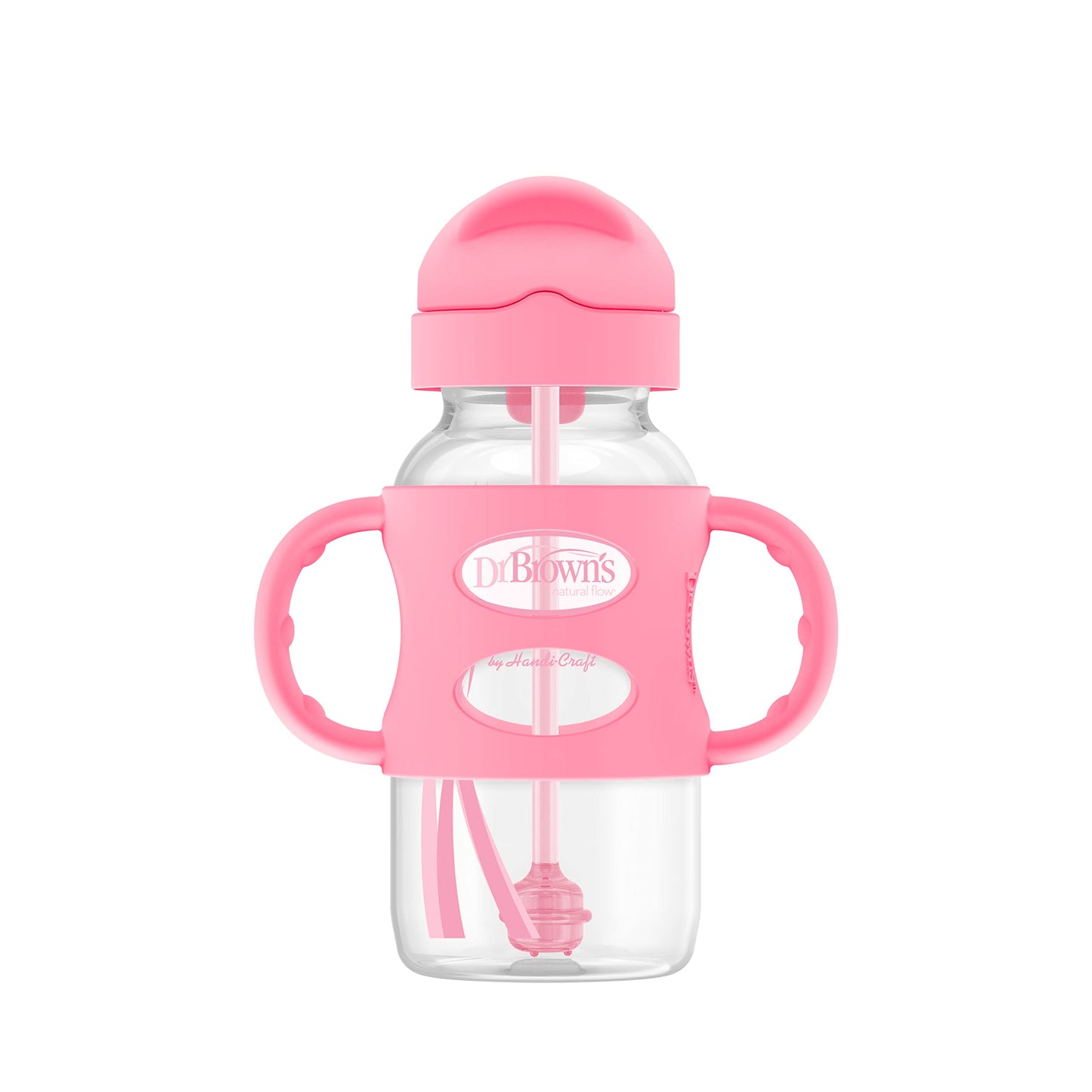 Sippy Straw Wide Neck, Bottle with Silicone Handles, 9oz/270mL, Turquoise/Pink/Grey/Blue 6m+