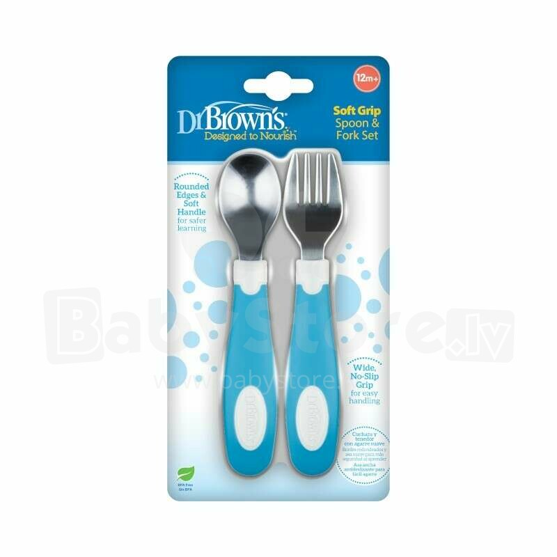 Soft grip spoon&fork , Blue/White