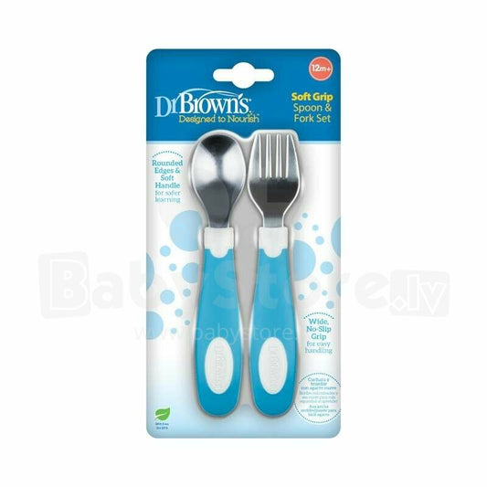 Soft grip spoon&fork , Blue/White