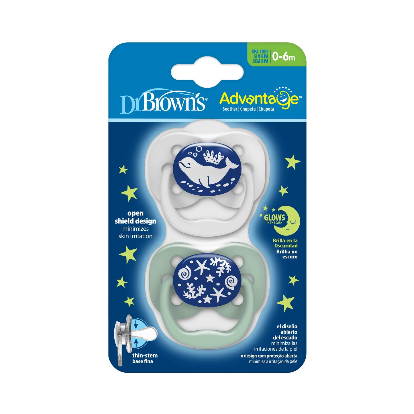 Advantage Pacifier Glow in The Dark 0-6 Months -2pcs-