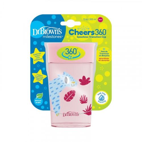 Jungle Fun Cheers 360 Spoutless Transition Sippy Cup with Handles, 10oz/300ml, 9m+, Pink/Blue/Green/Light Pink